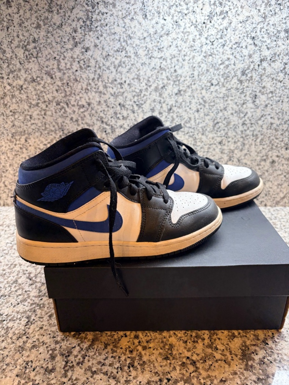 Nike Air Jordan 1 Mid White Black Blue Retro Sneakers